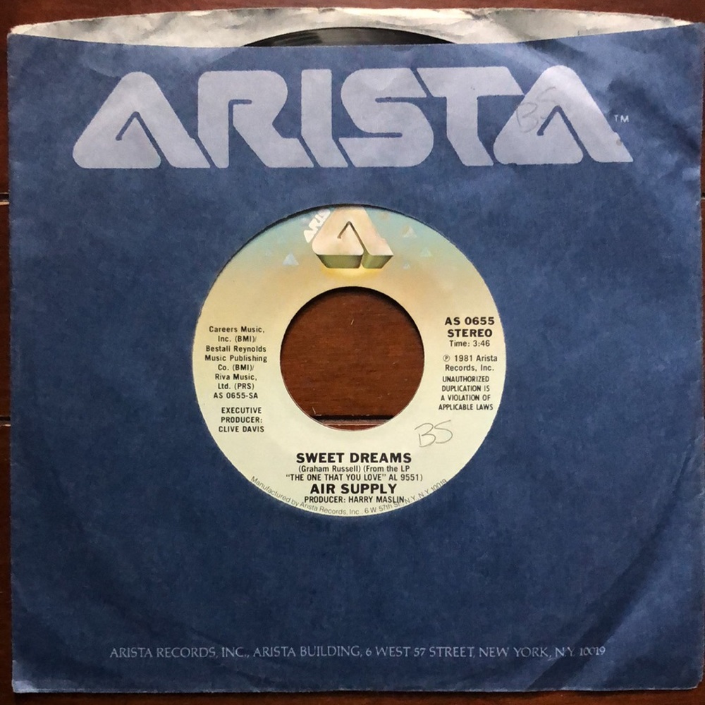 Air Supply Sweet Dream/Don't Turn Me Away Vinyl 45 Record '81 - Picture 5 of 5